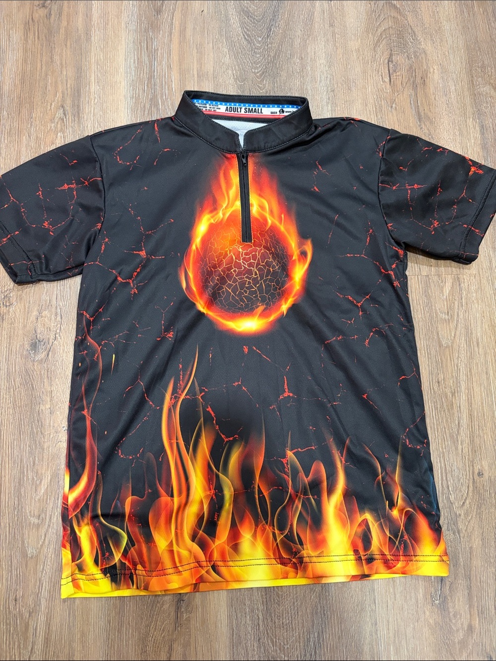 Men's Black Flame Graphic Short-Sleeve Bowling Jersey
